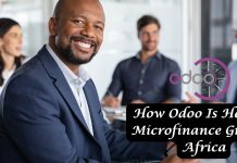 How Odoo Is Helping Microfinance Grow in Africa “A microfinance officer in Africa using Odoo on a tablet to manage client loans and track payments in the field.”