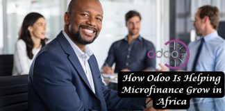 How Odoo Is Helping Microfinance Grow in Africa “A microfinance officer in Africa using Odoo on a tablet to manage client loans and track payments in the field.”