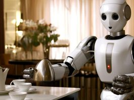 “Tesla’s Optimus humanoid robot folding clothes in a home setting during a demonstration of real-life chores.”
