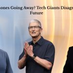 Are Smartphones Going Away? Tech Giants Disagree About the Future Illustration of a smartphone fading away as smart glasses and a brain chip appear beside it, symbolizing the future of communication technology.