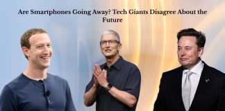 Are Smartphones Going Away? Tech Giants Disagree About the Future Illustration of a smartphone fading away as smart glasses and a brain chip appear beside it, symbolizing the future of communication technology.