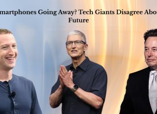 Are Smartphones Going Away? Tech Giants Disagree About the Future Illustration of a smartphone fading away as smart glasses and a brain chip appear beside it, symbolizing the future of communication technology.