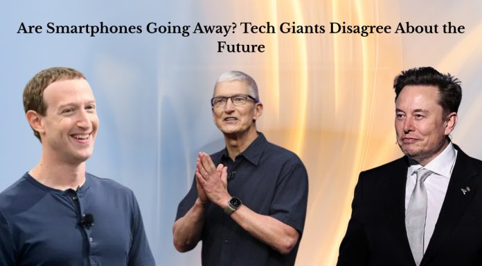 Are Smartphones Going Away? Tech Giants Disagree About the Future Illustration of a smartphone fading away as smart glasses and a brain chip appear beside it, symbolizing the future of communication technology.