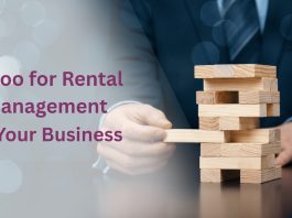 Business owner using Odoo’s Rental Management Module on a laptop to manage bookings and track rented items
