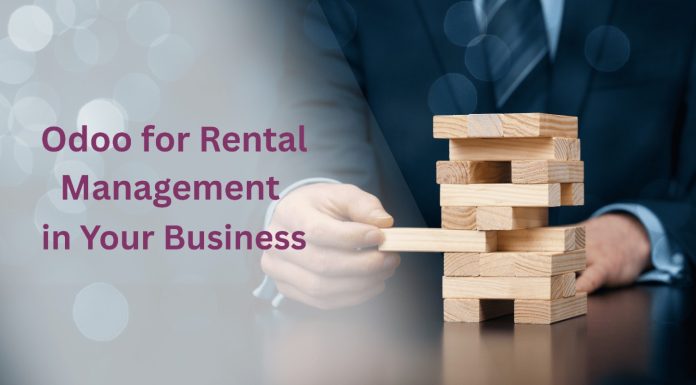 Benefits of Using Odoo for Rental Management in Your Business Business owner using Odoo’s Rental Management Module on a laptop to manage bookings and track rented items