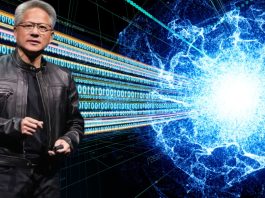 “NVIDIA CEO Jensen Huang speaking about quantum computing at a technology event”