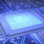 Bridging Two Worlds: How a Tiny Chip Connects Microwaves and Light A tiny silicon chip sitting on a fingertip, symbolizing the future of quantum communication by linking microwaves and light.