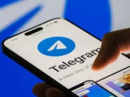 A smartphone screen showing the Telegram logo with a shadowy figure in the background, symbolizing online misuse and crime