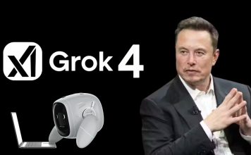 Grok 4: Elon Musk’s New AI Chatbot That’s Smarter, Safer, and Ready to Talk A sleek digital illustration of Grok 4 chatbot with glowing eyes on a laptop screen, symbolizing advanced conversation and AI learning in real-time.