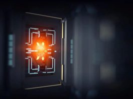 A visual of a quantum light chip built on standard semiconductor technology, glowing with light paths to represent photon-based computing.
