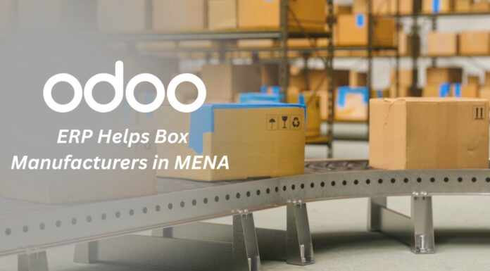 Smart Packaging, Smarter Systems: How Odoo ERP Helps Box Manufacturers in MENA "Factory worker managing packaging production using Odoo ERP dashboard – tracking BOM, stock, and RFQ."