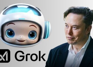 Baby Grok: Elon Musk’s New AI Buddy for Kids  Illustration of a child happily interacting with an AI chatbot named Baby Grok on a tablet screen, symbolizing fun and safe learning