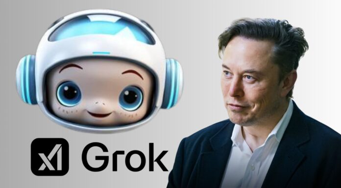 Baby Grok: Elon Musk’s New AI Buddy for Kids  Illustration of a child happily interacting with an AI chatbot named Baby Grok on a tablet screen, symbolizing fun and safe learning