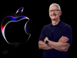 "Tim Cook speaking about AI and the future of the iPhone with a futuristic smartphone illustration"