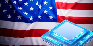 U.S. Officials Weigh Tracking AI Chip Locations — But It’s More Complex Than It Sounds "A graphic of an AI chip with a location pin icon hovering above it, symbolizing tracking technology and export control."