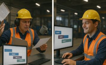 Fix Shift Overlaps and Idle Time with Odoo’s Work Center Calendar | Smart Factory Scheduling by Zolute Odoo Work Center Calendar dashboard showing machine and shift timelines with no overlaps