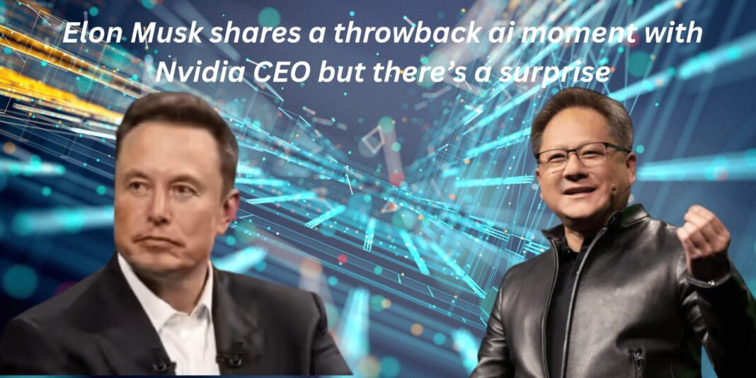 Elon Musk and Jensen Huang AI-generated throwback of Nvidia DGX-1 delivery to OpenAI
