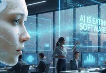 AI Is Eating Software: The Next Big Paradigm Shift in Technology Conceptual illustration showing AI consuming traditional software layers, symbolizing the shift from rule-based software to AI-driven intelligence.