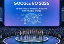 Overwhelmed by Rapid Tech Shifts? How Google I/O 2026 Will Simplify AI, Android, and Gemini for the Real World Google I/O 2026 keynote stage showcasing AI announcements focused on Gemini and Android ecosystem integration.