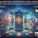 Quantum Computing Explained: Why It Matters and How India Is Building Its Future Quantum computing concept showing futuristic processor chips, glowing qubits, digital networks, and India’s technology ecosystem representing the future of advanced computing innovation.